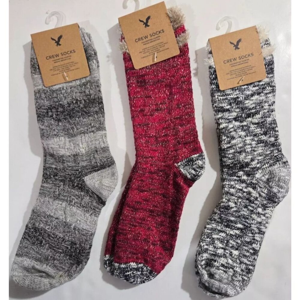 3 Pair Women's American Eagle Socks Crew Dress w/ Metallic One Size NEW NWT